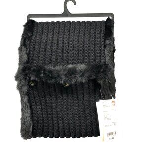 NWT Uniqlo Faux Shearling Snood Womens OS Black Reversible Scarf Wool Blend
